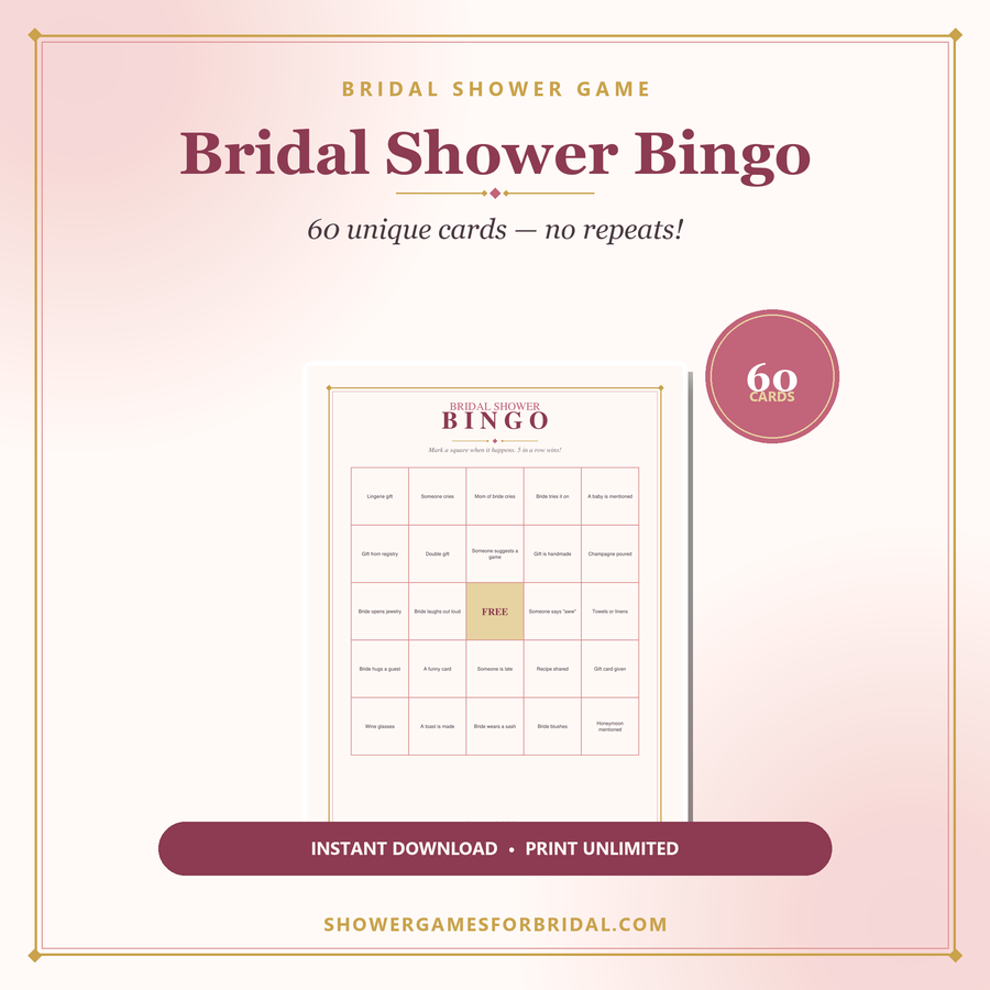 Bridal Shower Bingo — 60 Cards