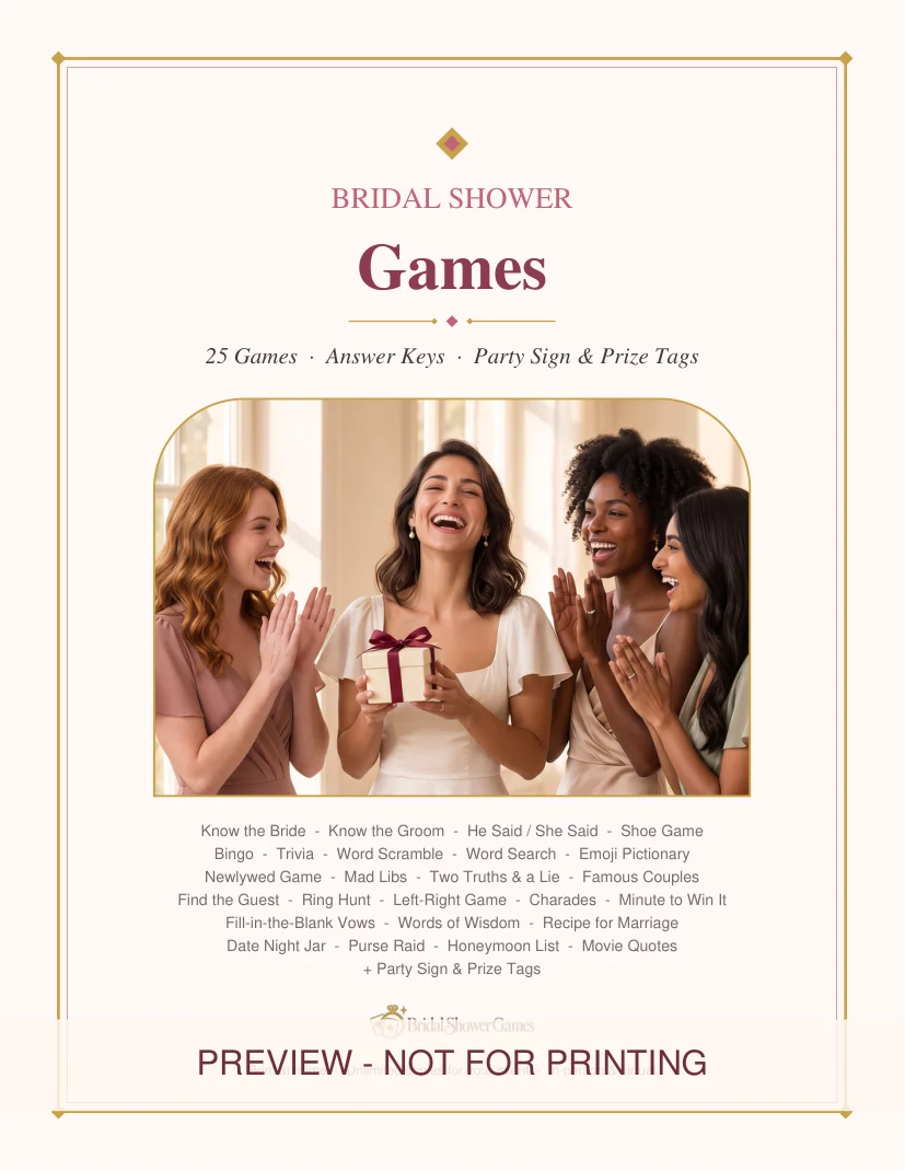 Watermarked preview of an actual page in the Bridal Shower Kit